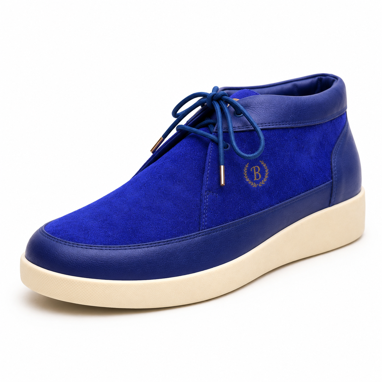 Johnny Famous Bally Style Central Park Men's Navy Blue Nappa Leather and Suede High Top Sneakers