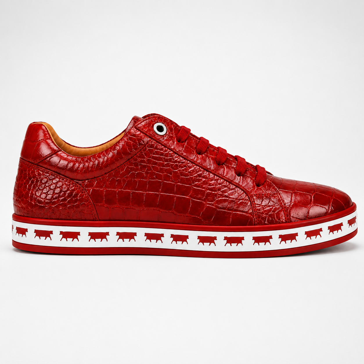 Johnny Famous Animal Men's Deep Crimson Gator-Embossed Nappa Calfskin Low-Top Sneakers | Retro Bally-Inspired