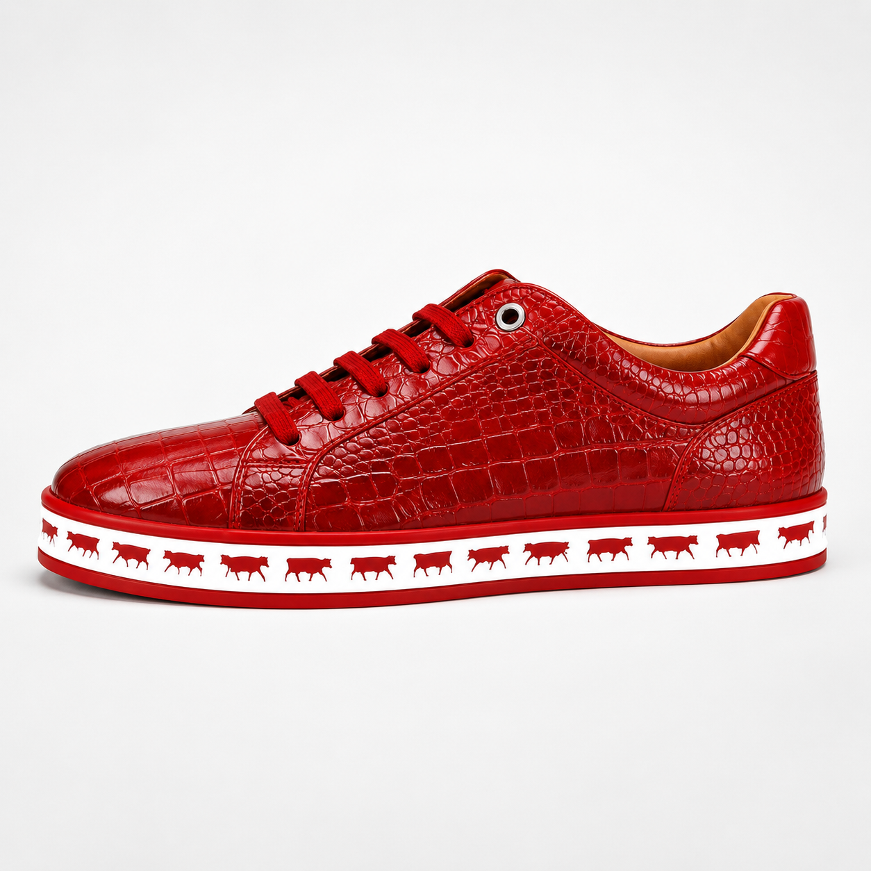 Johnny Famous Animal Men's Deep Crimson Gator-Embossed Nappa Calfskin Low-Top Sneakers | Retro Bally-Inspired