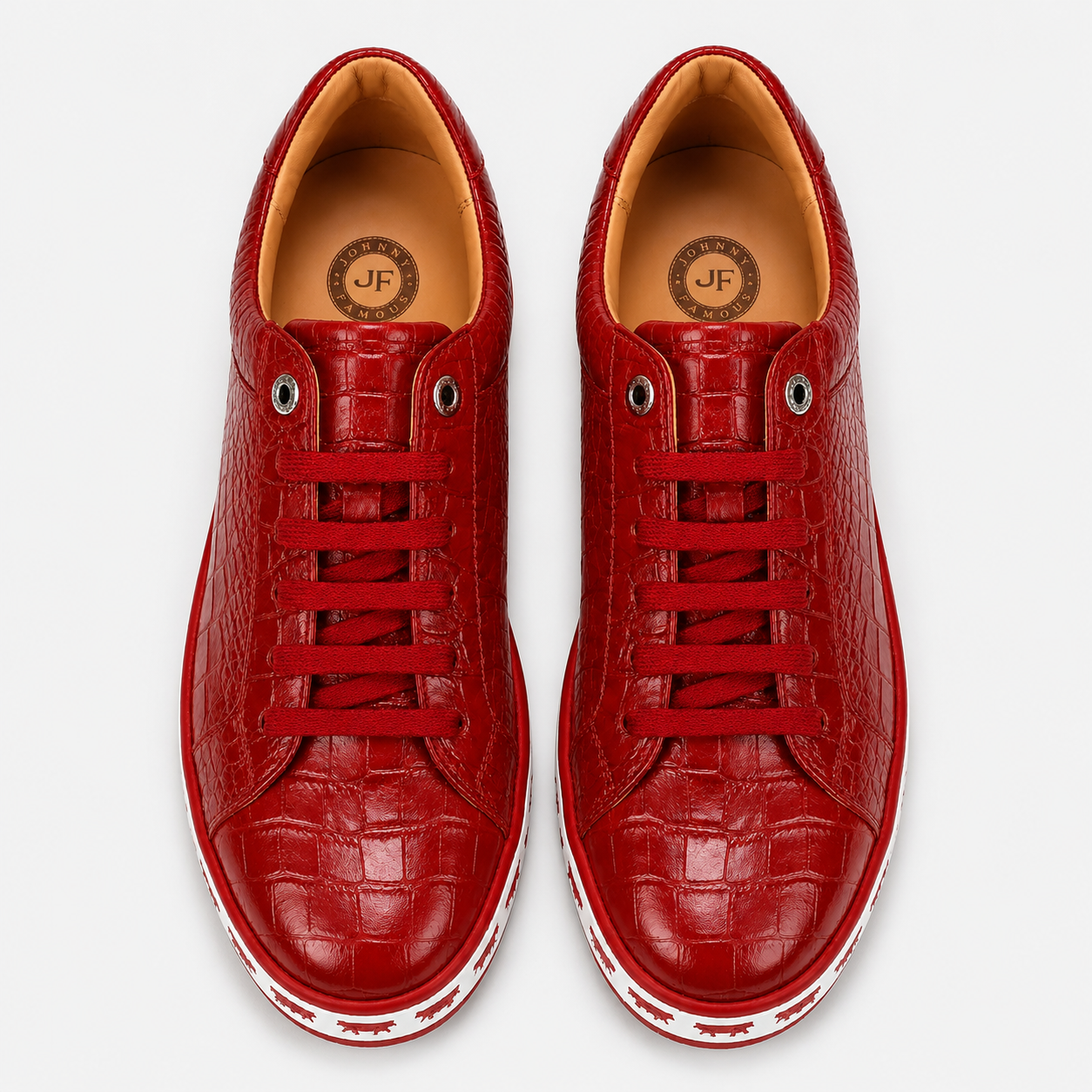 Johnny Famous Animal Men's Deep Crimson Gator-Embossed Nappa Calfskin Low-Top Sneakers | Retro Bally-Inspired