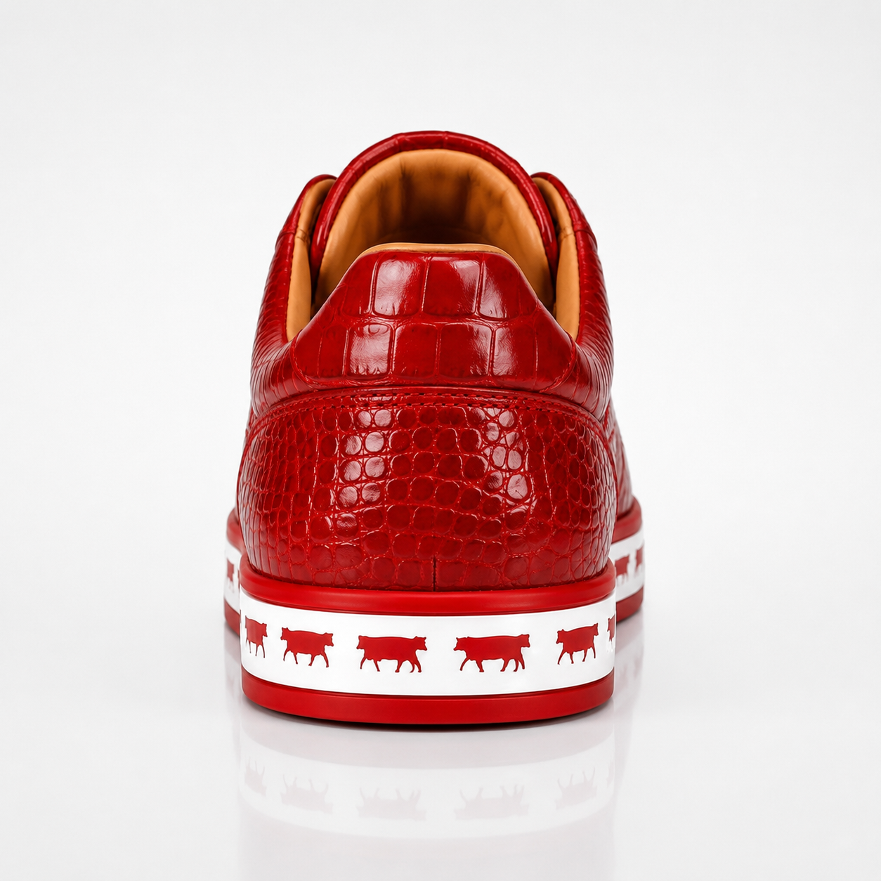 Johnny Famous Animal Men's Deep Crimson Gator-Embossed Nappa Calfskin Low-Top Sneakers | Retro Bally-Inspired