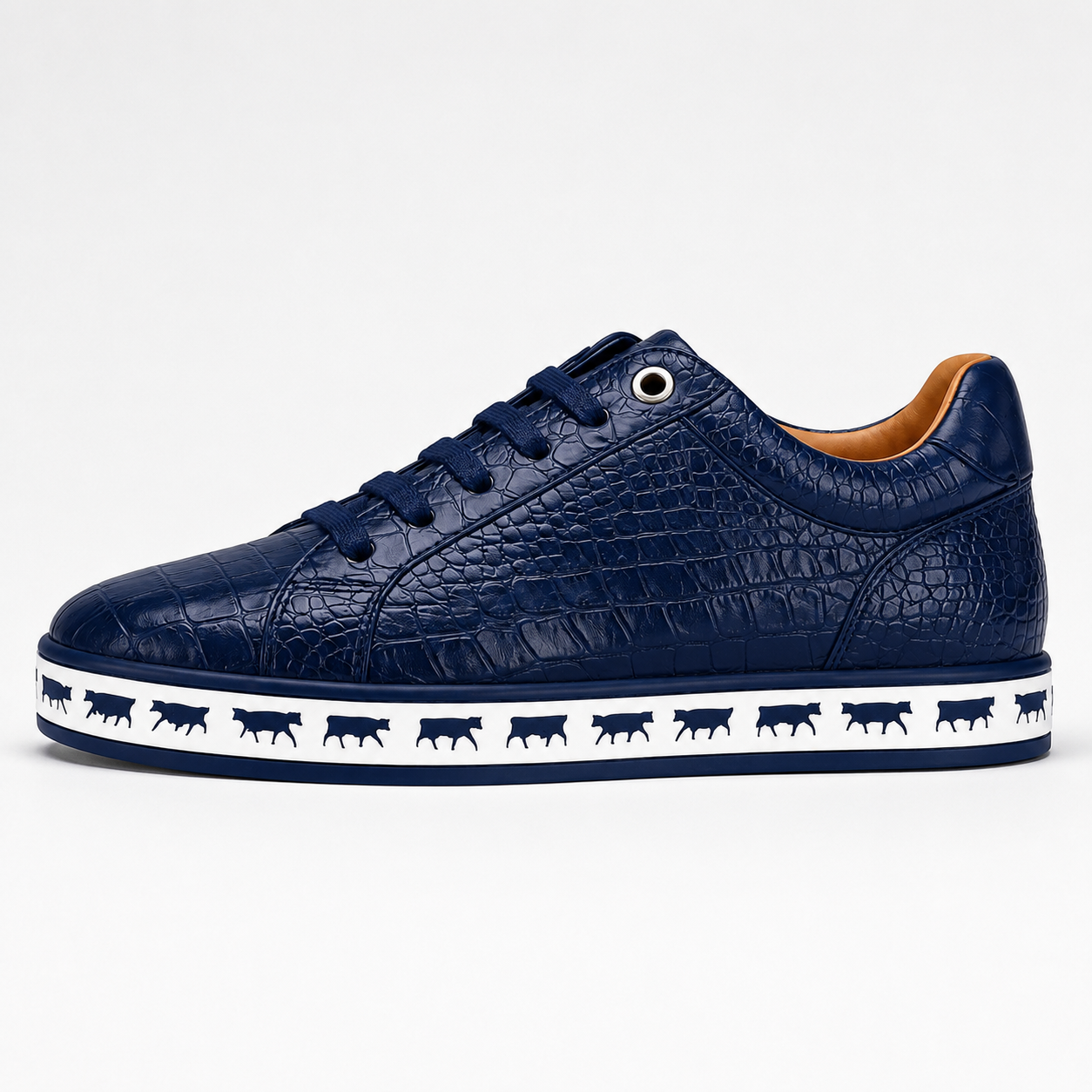 Johnny Famous Animal Men's Midnight Navy Gator-Embossed Nappa Calfskin Low-Top Sneakers | Retro Bally-Inspired