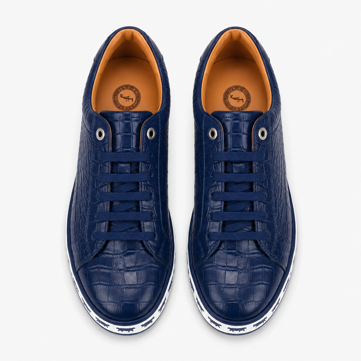 Johnny Famous Animal Men's Midnight Navy Gator-Embossed Nappa Calfskin Low-Top Sneakers | Retro Bally-Inspired