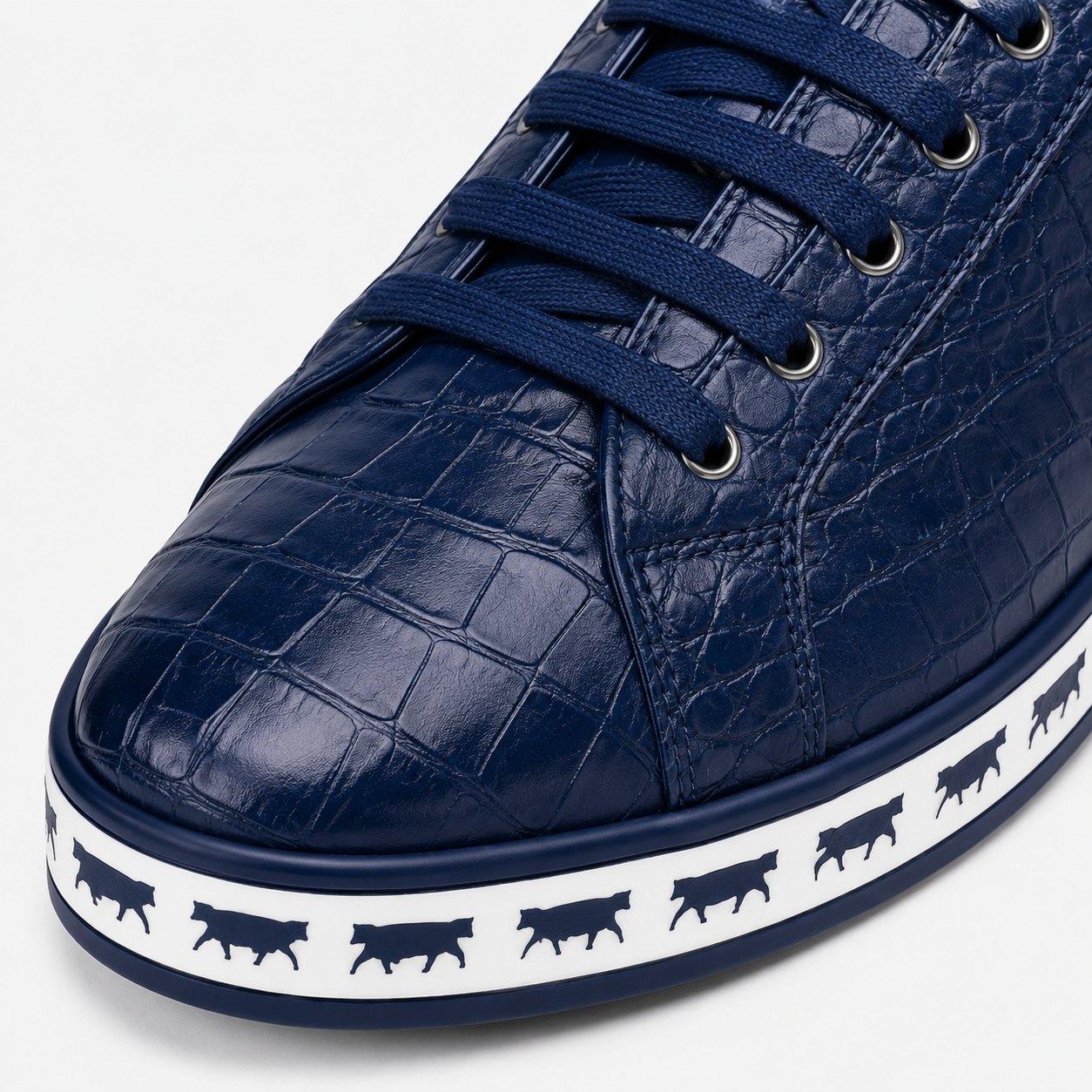 Johnny Famous Animal Men's Midnight Navy Gator-Embossed Nappa Calfskin Low-Top Sneakers | Retro Bally-Inspired