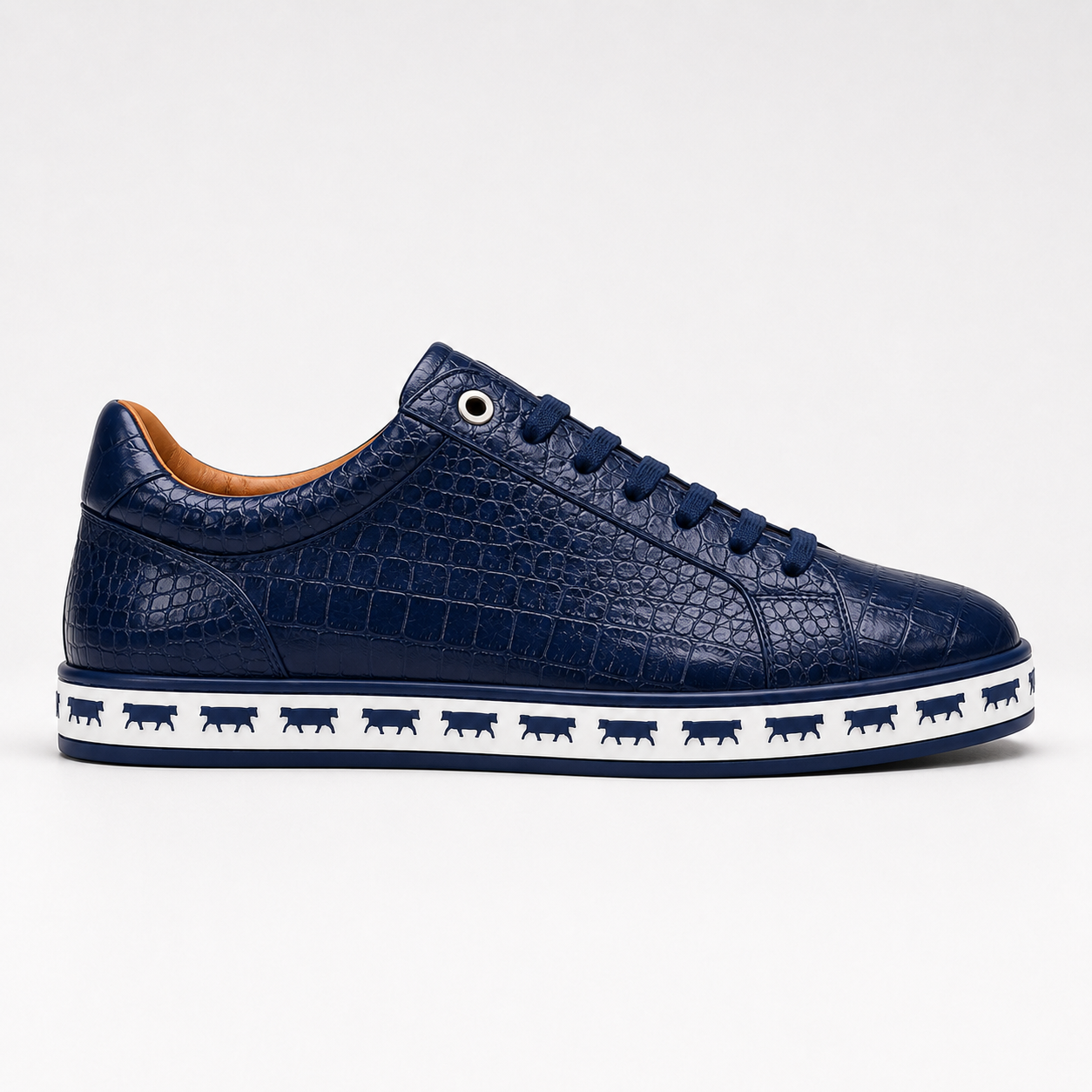 Johnny Famous Animal Men's Midnight Navy Gator-Embossed Nappa Calfskin Low-Top Sneakers | Retro Bally-Inspired