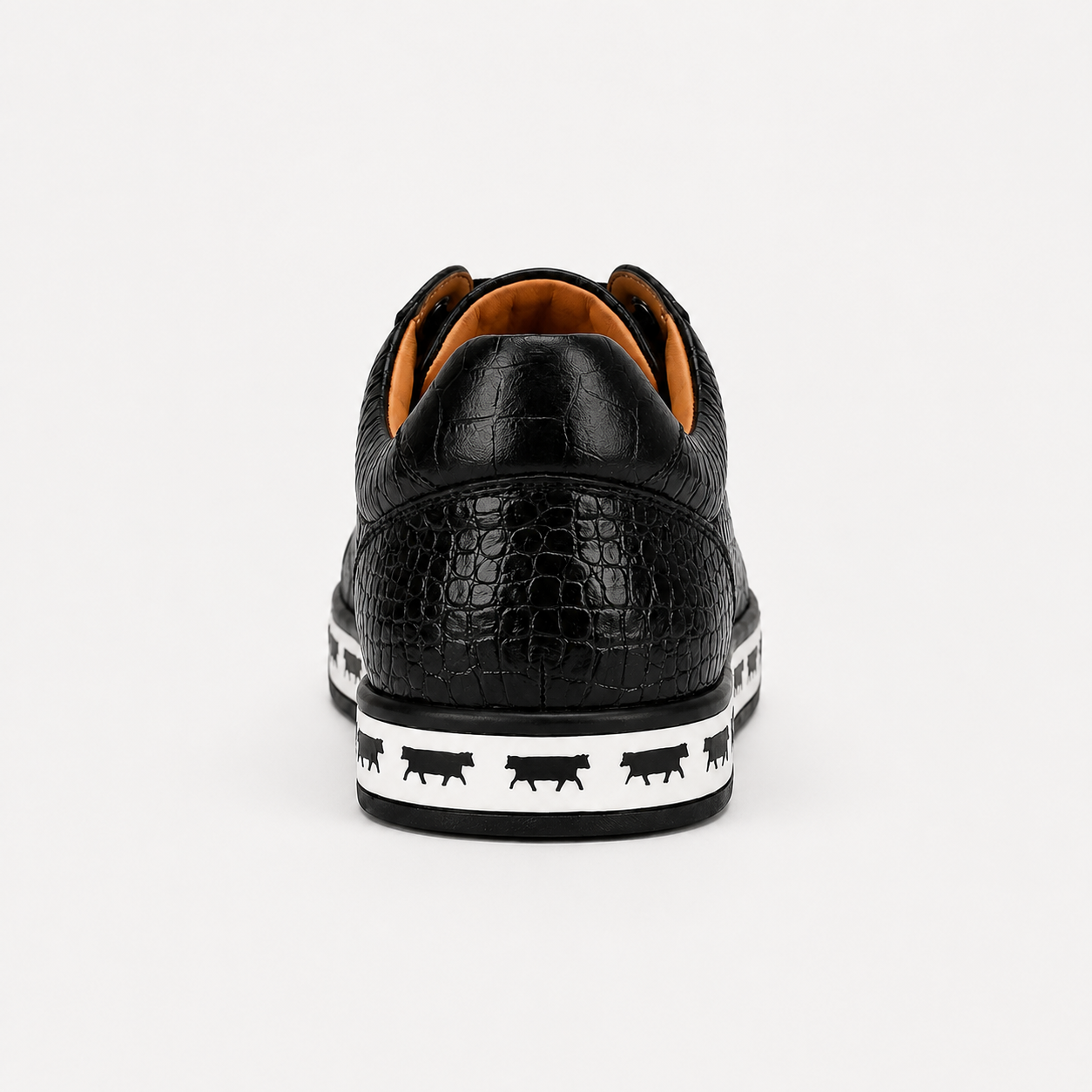 Johnny Famous Animal Men's Onyx Black Gator-Embossed Nappa Calfskin Low-Top Sneakers | Retro Bally-Inspired