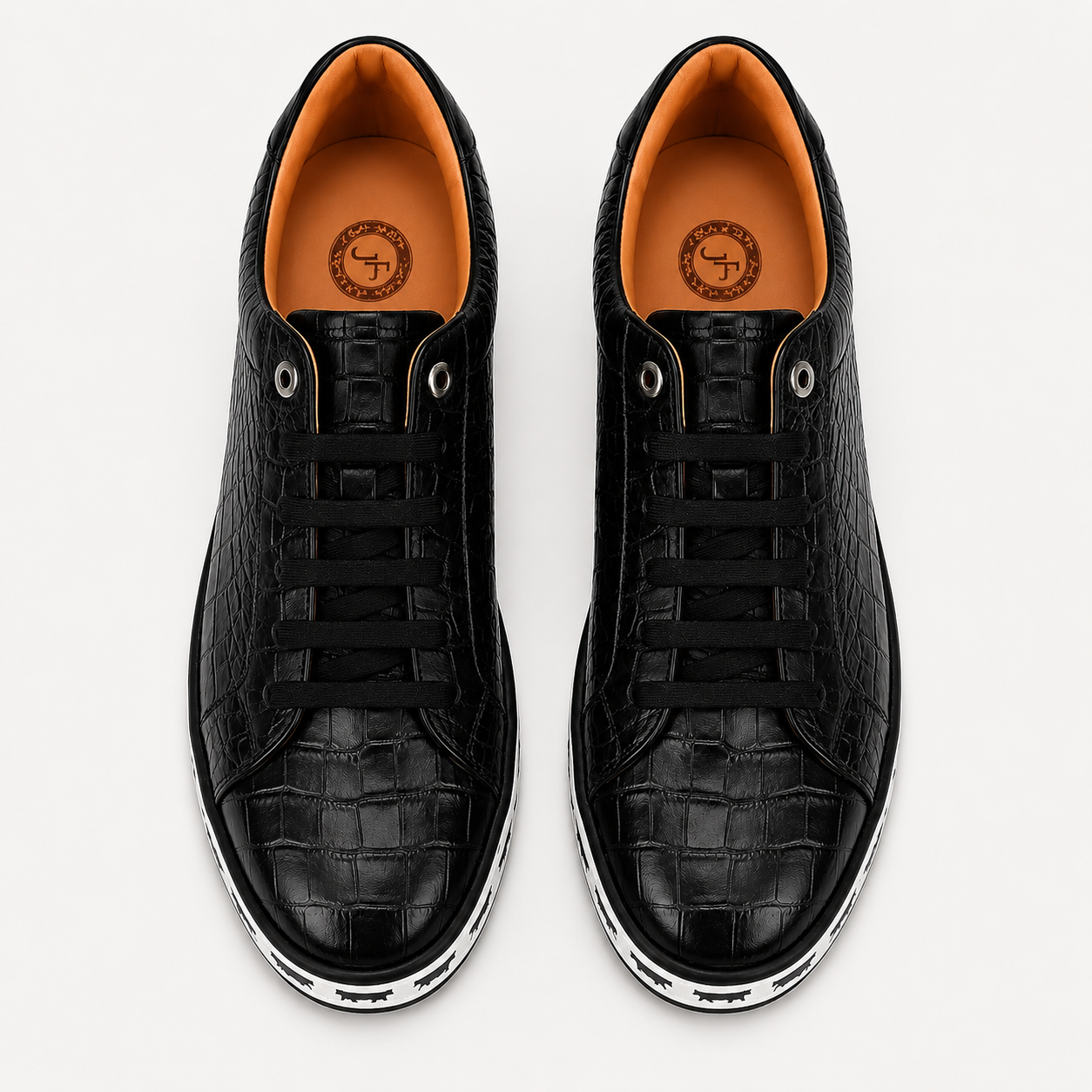 Johnny Famous Animal Men's Onyx Black Gator-Embossed Nappa Calfskin Low-Top Sneakers | Retro Bally-Inspired