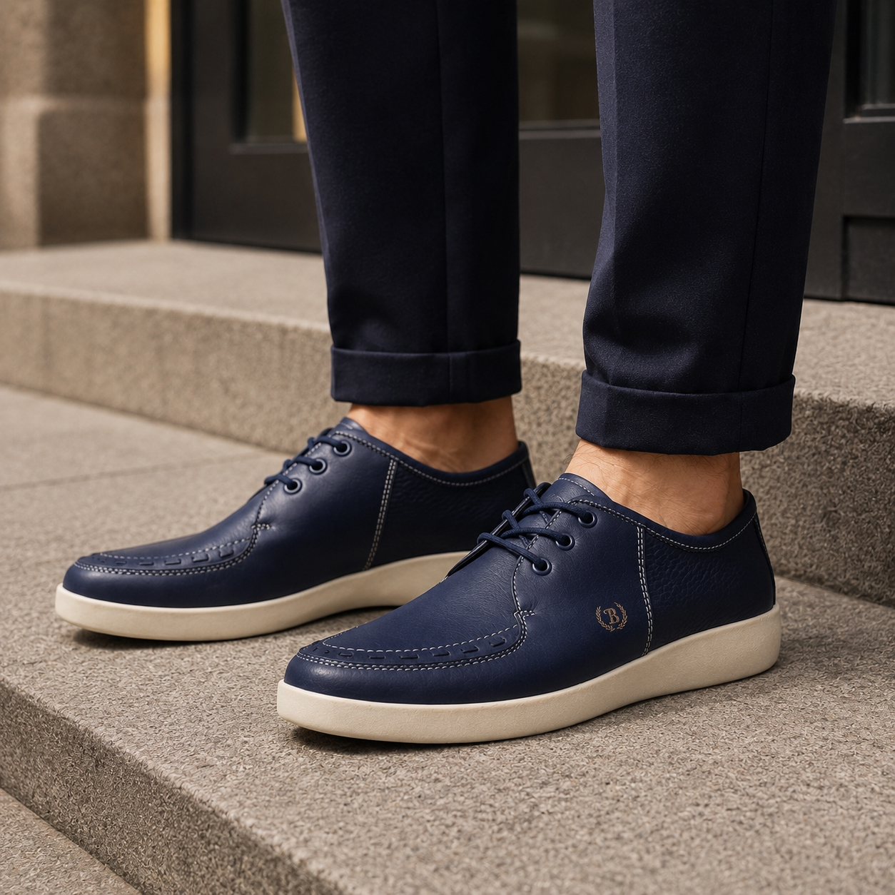 Johnny Famous Delancey Men's Deep Navy Nappa Leather Low-Top Sneakers | Retro Bally-Inspired