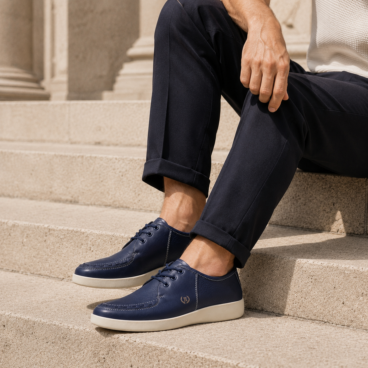 Johnny Famous Delancey Men's Deep Navy Nappa Leather Low-Top Sneakers | Retro Bally-Inspired