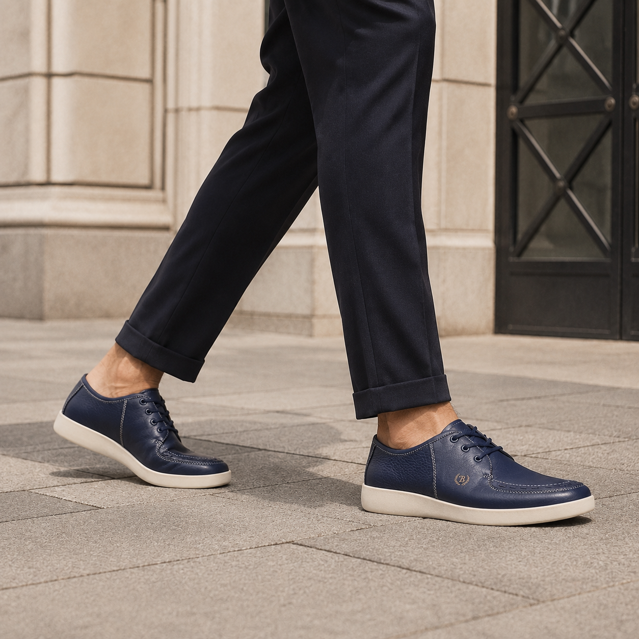 Johnny Famous Delancey Men's Deep Navy Nappa Leather Low-Top Sneakers | Retro Bally-Inspired