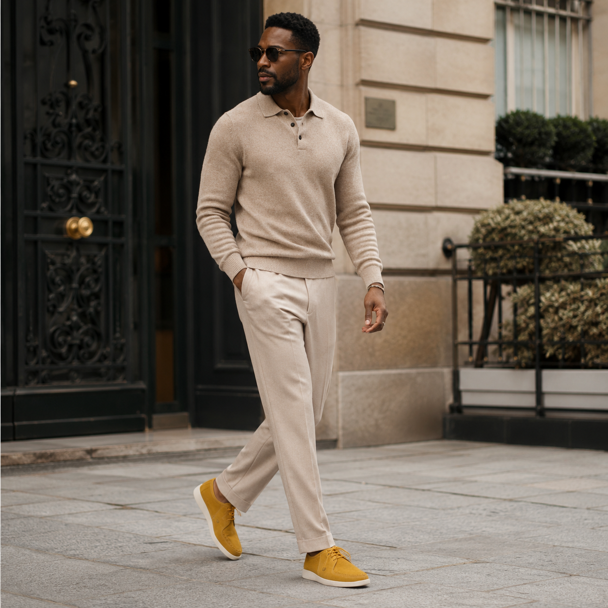 Johnny Famous Delancey Men's Yellow Nappa Leather & Textured Suede Low-Top Sneakers | Retro Bally-Inspired