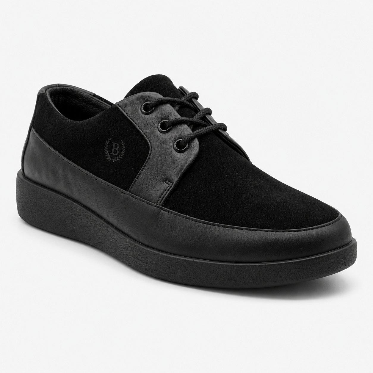 Johnny Famous Park West Men's All-Black Nappa Leather & Textured Suede Low-Top Sneakers | Retro Bally-Inspired
