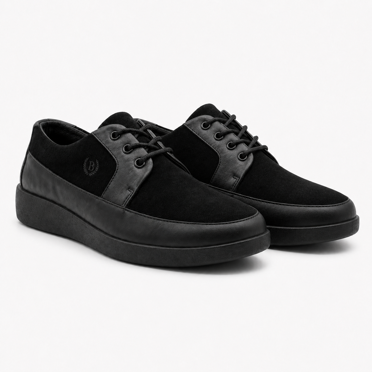 Johnny Famous Park West Men's All-Black Nappa Leather & Textured Suede Low-Top Sneakers | Retro Bally-Inspired