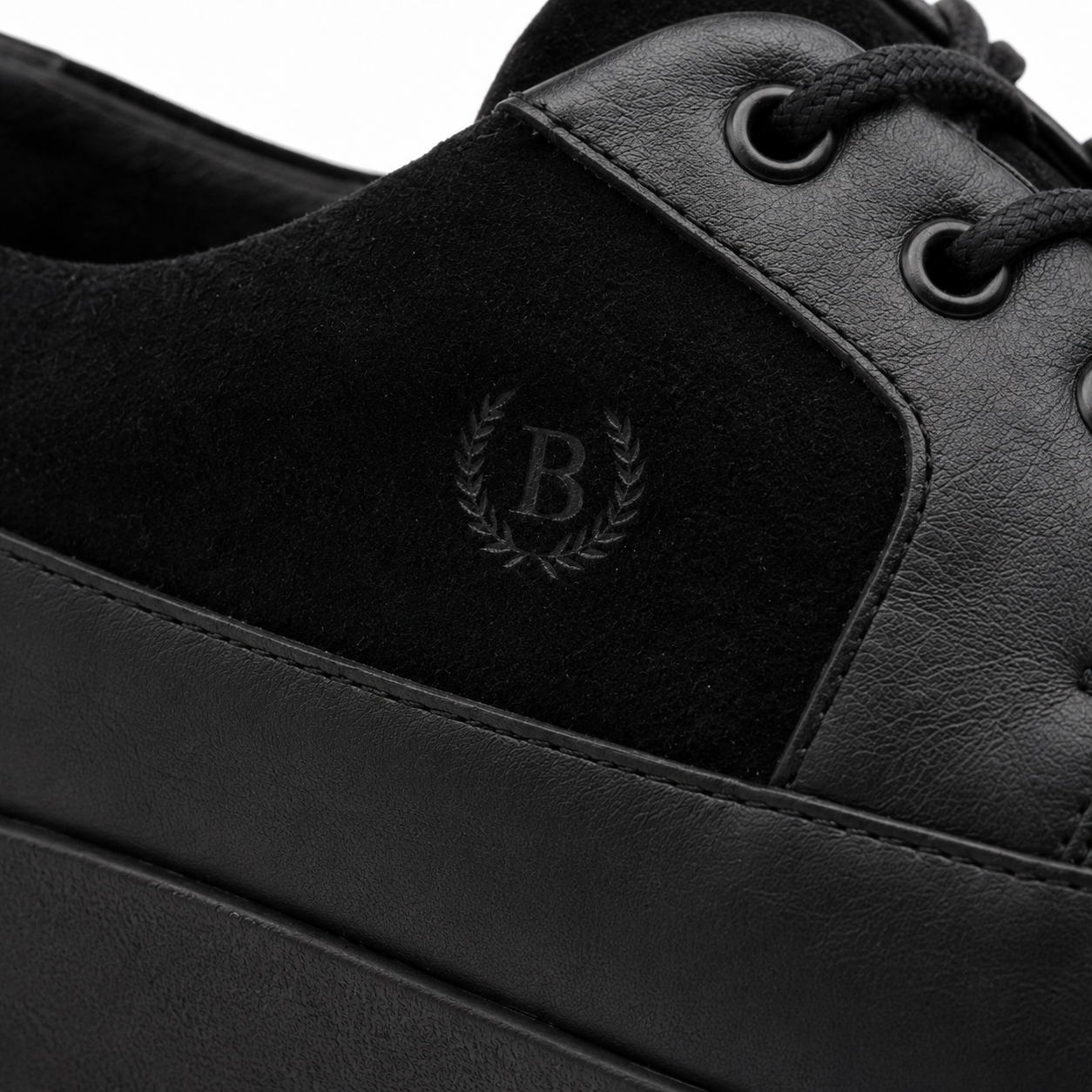 Johnny Famous Park West Men's All-Black Nappa Leather & Textured Suede Low-Top Sneakers | Retro Bally-Inspired