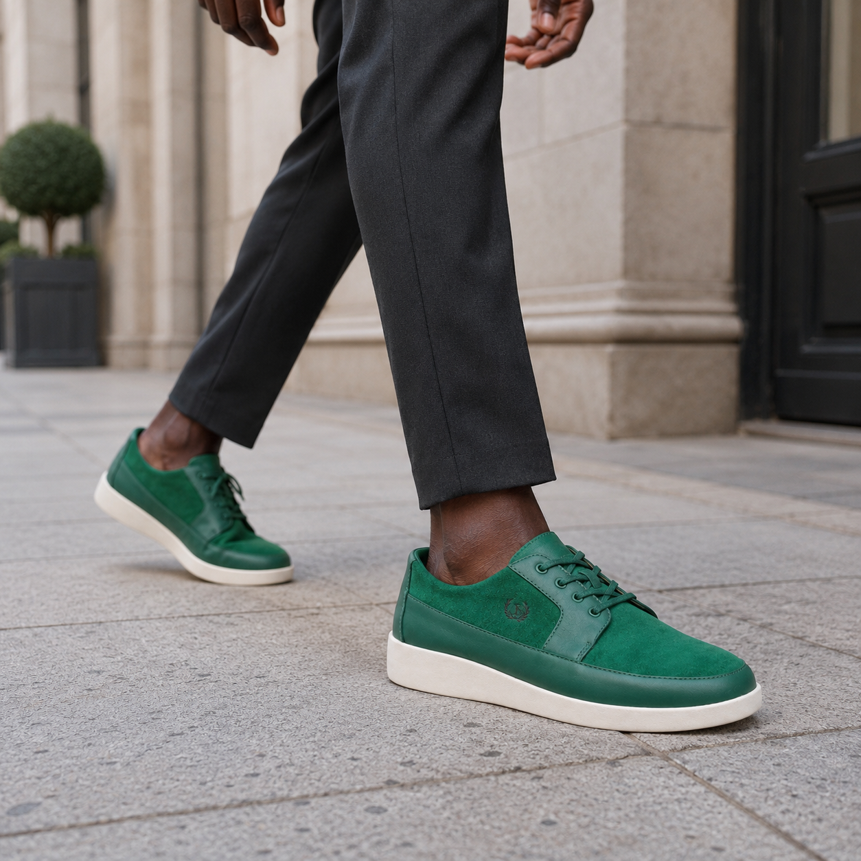 Johnny Famous Park West Men's Rich Green Leather & Suede Low-Top Sneakers | Retro Bally-Inspired