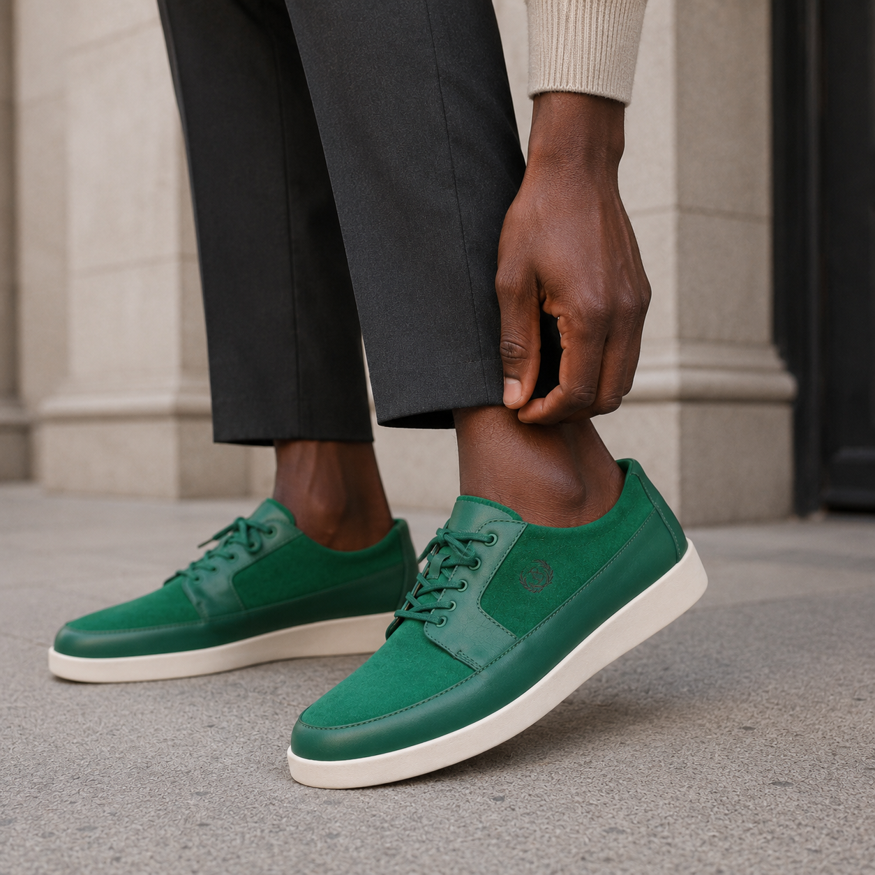 Johnny Famous Park West Men's Rich Green Leather & Suede Low-Top Sneakers | Retro Bally-Inspired