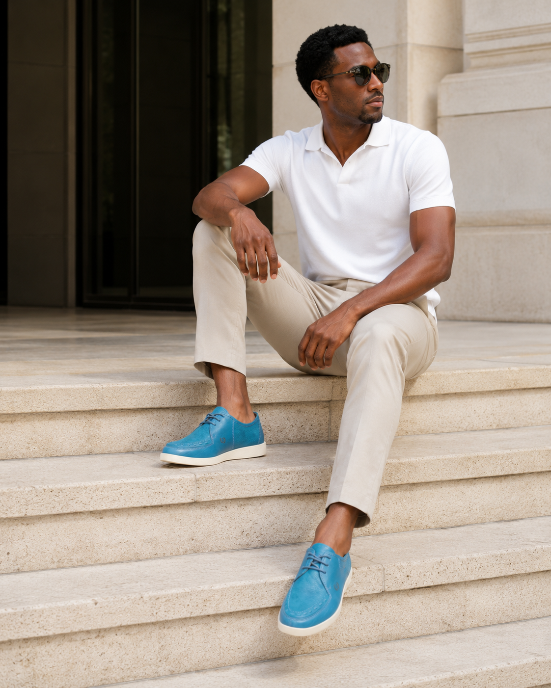 Johnny Famous Delancey Men's Turquoise Nappa Leather & Suede Low-Top Sneakers | Retro Bally-Inspired