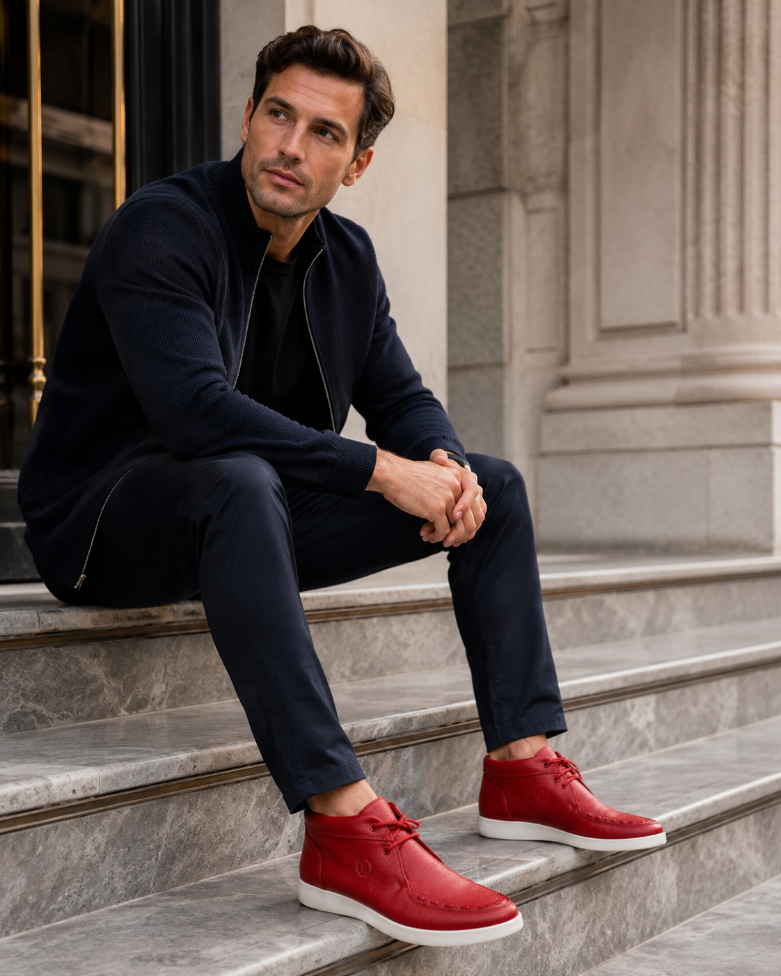 Johnny Famous Soho Men's Red Nappa Leather High-Top Sneakers | Retro Bally-Inspired