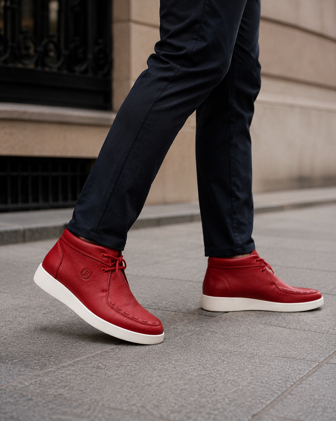 Johnny Famous Soho Men's Red Nappa Leather High-Top Sneakers | Retro Bally-Inspired