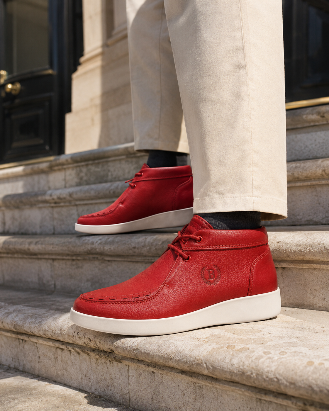 Johnny Famous Soho Men's Red Nappa Leather High-Top Sneakers | Retro Bally-Inspired