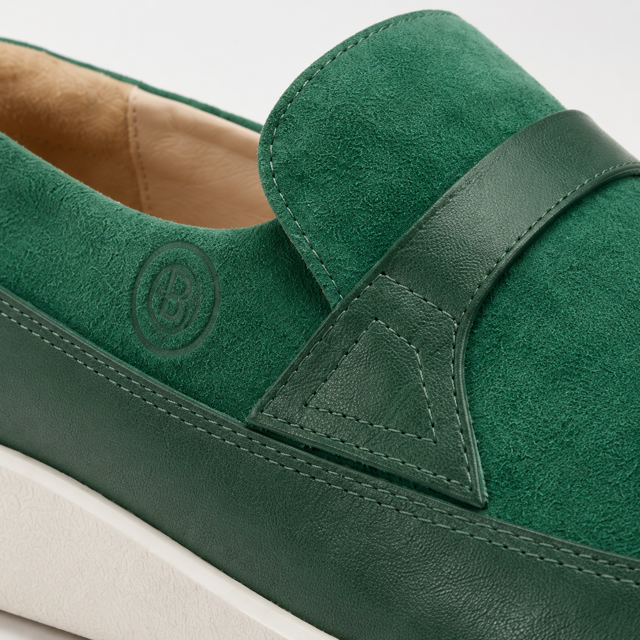 Johnny Famous Tribeca Men's Deep Green Leather & Suede Slip-On Sneakers | Retro Bally-Inspired