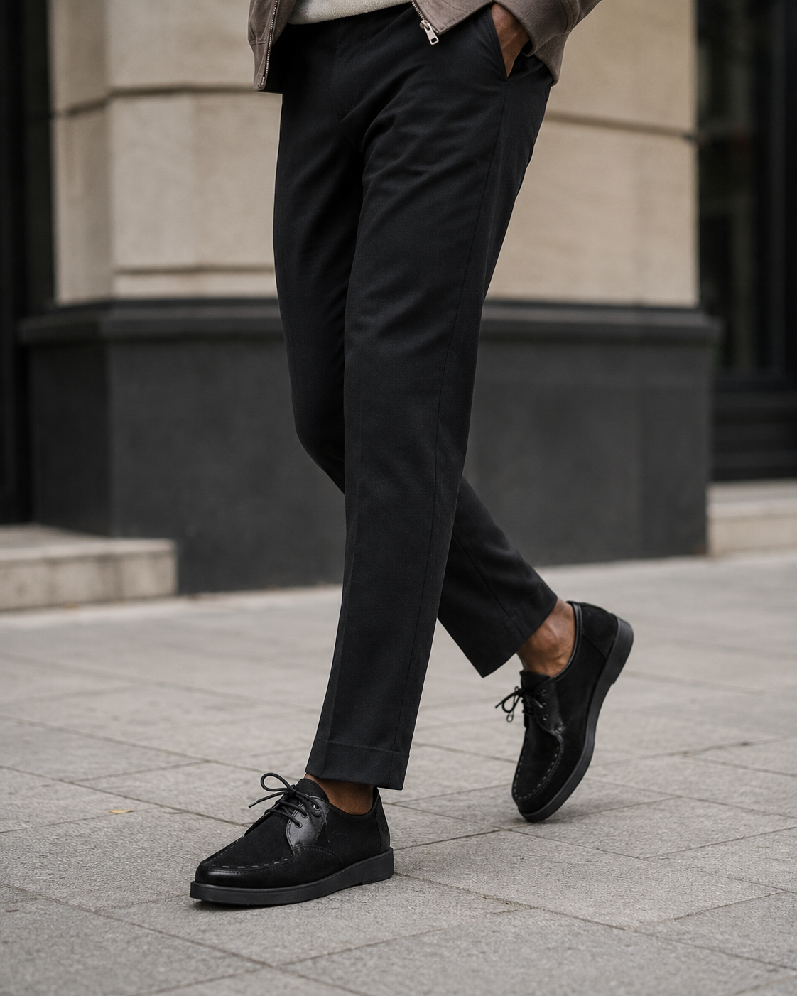 Johnny Famous Delancey Men's Black Leather & Suede Low-Top Sneakers | Retro Bally-Inspired – Detail Close-Up