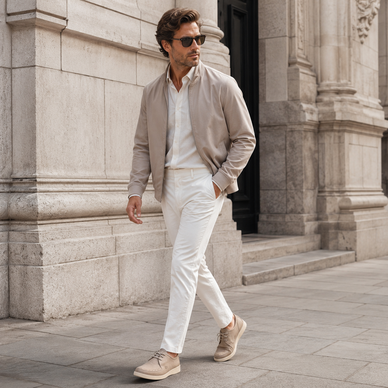 Johnny Famous Delancey Men's Beige Cream Leather & Suede Low-Top Sneakers | Retro Bally-Inspired