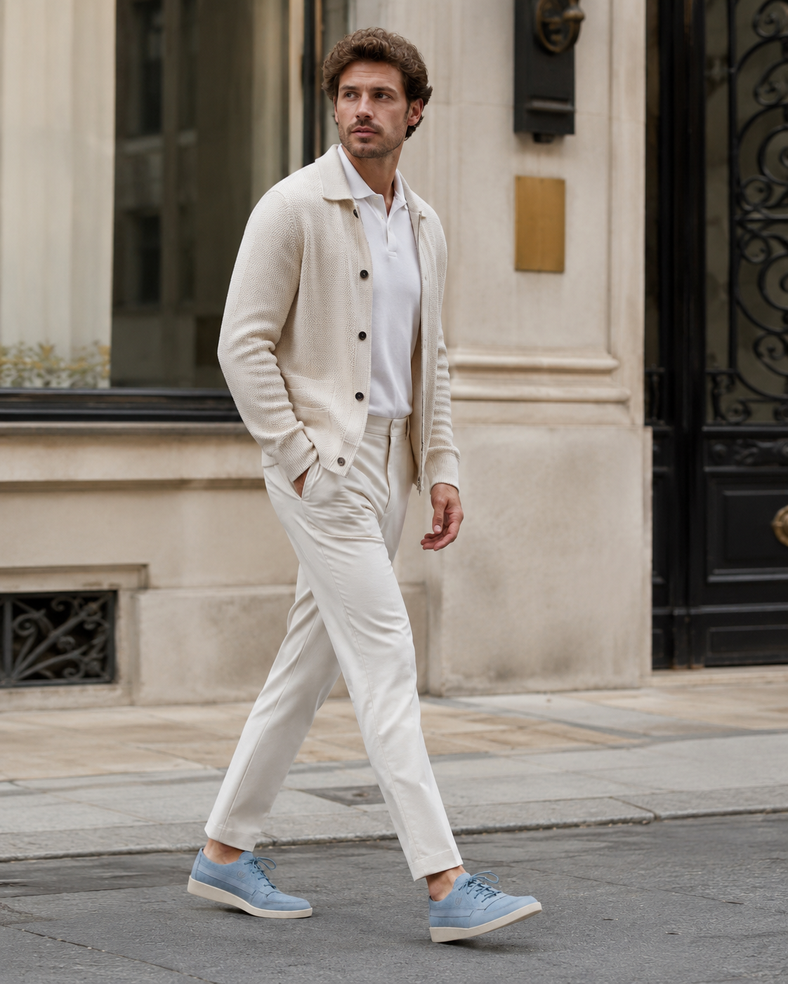Johnny Famous Midtown Men's Powder Blue Suede & Leather Low-Top Sneakers | Retro Bally-Inspired