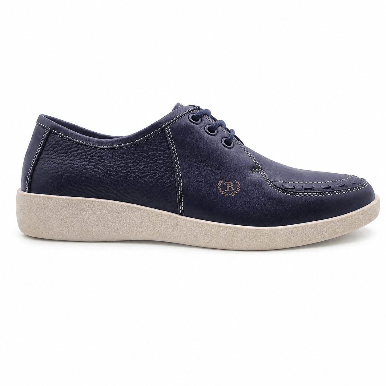 Johnny Famous Bally Style Delancey Men's Navy Blue Nappa Leather Low Top Sneakers