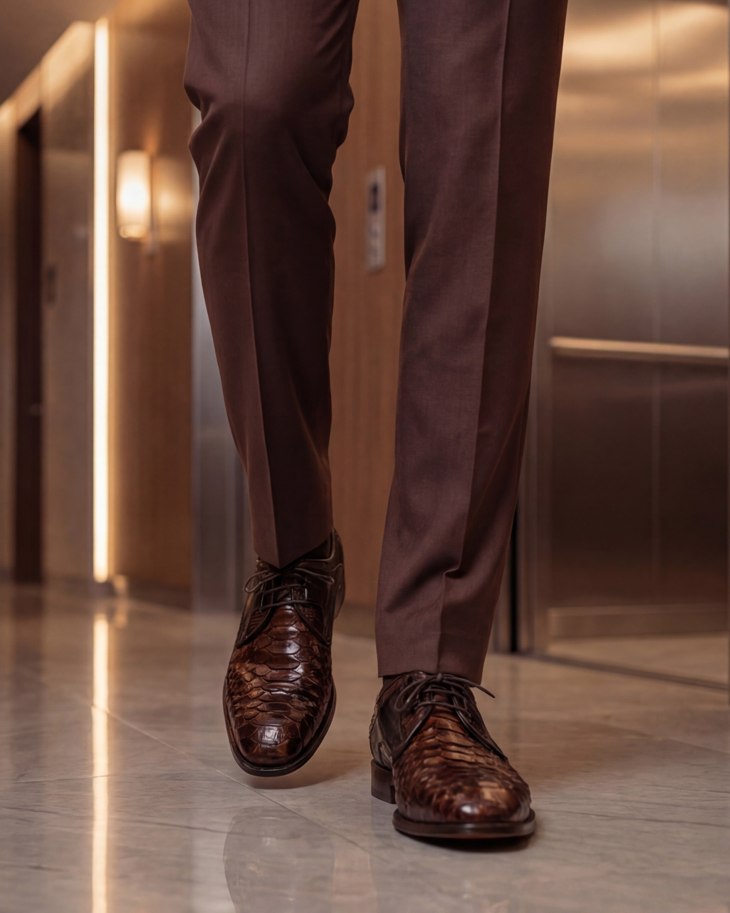 The Valmont Tan Python Leather Derby Men Shoe