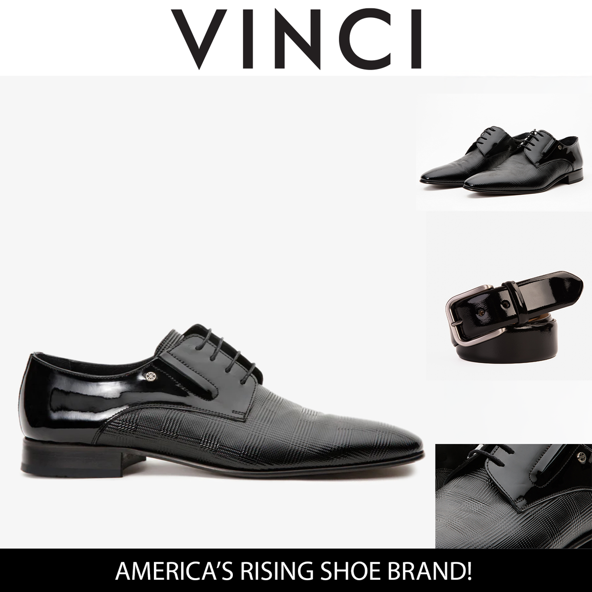 Vinci Leather The San Severo Black Patent Leather Derby Men Shoe – product view 3