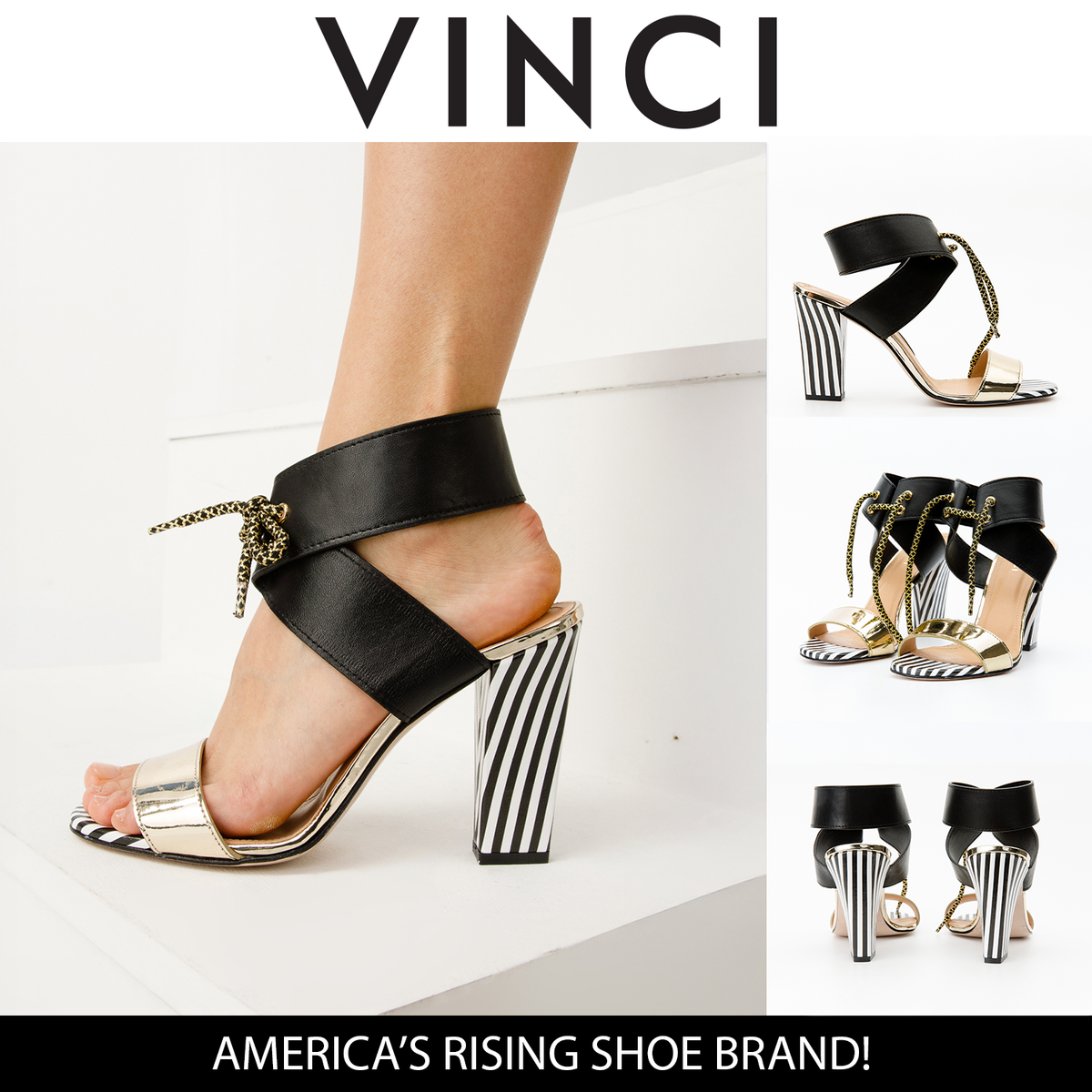 Vinci Leather The Bloke Black Leather Ankle Strap Women Sandal – product view 6