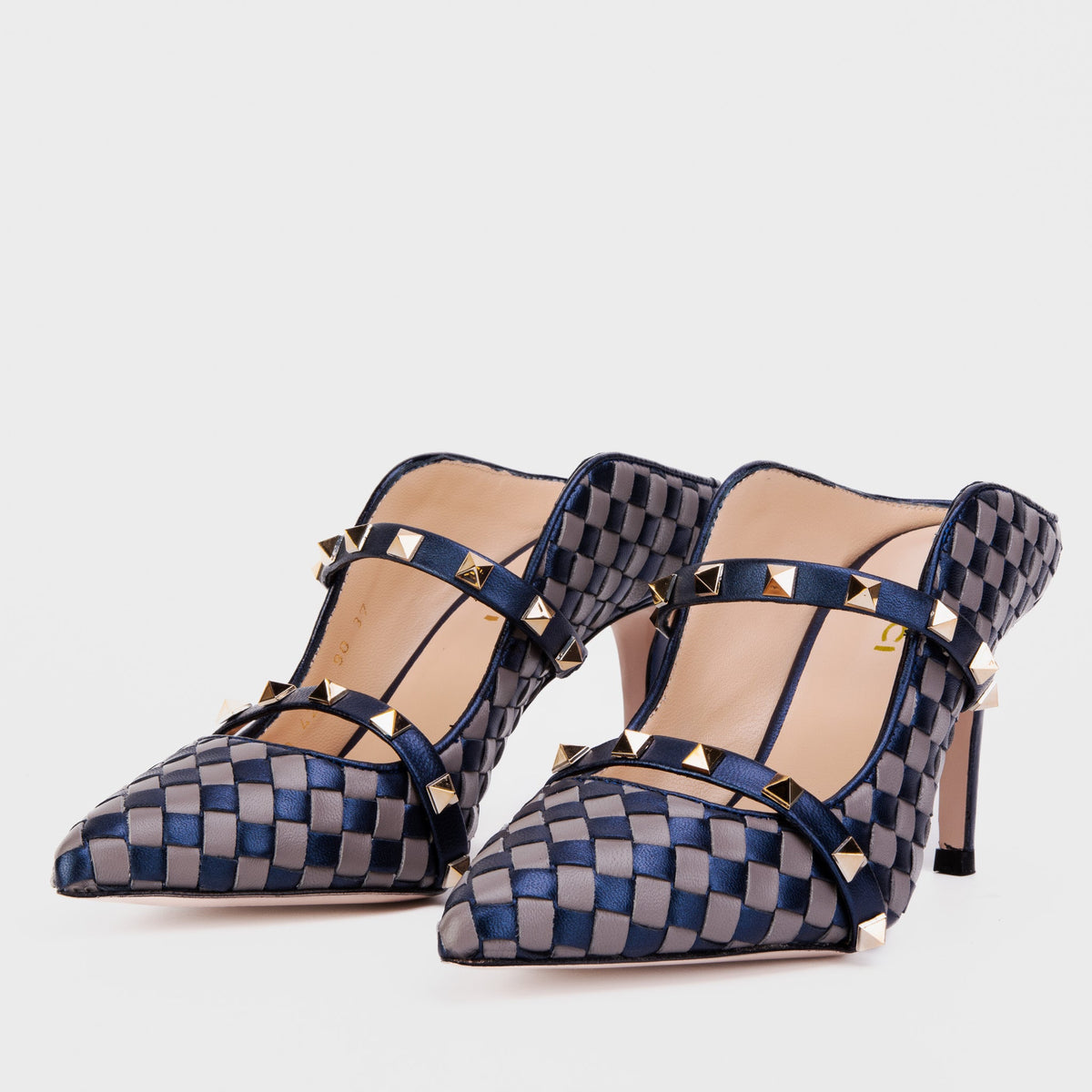 Vinci Leather The Dosso Navy Blue Handwoven Pointy Toe Leather Women Sandal – product view 2