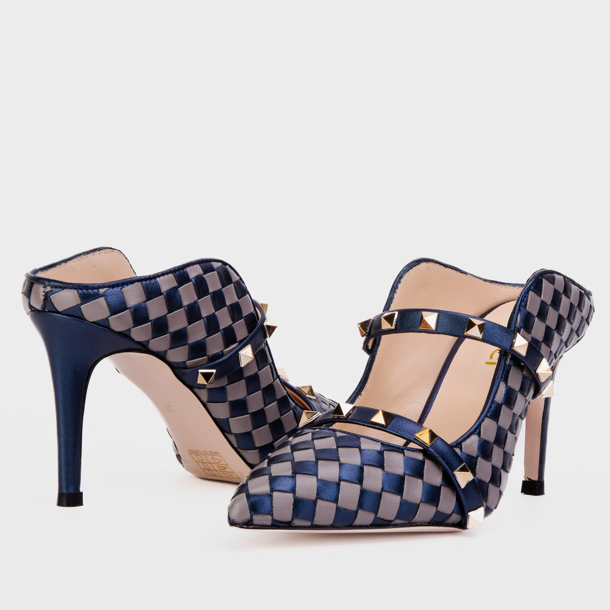 Vinci Leather The Dosso Navy Blue Handwoven Pointy Toe Leather Women Sandal – product view 3