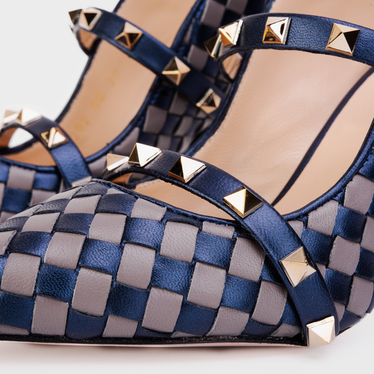 Vinci Leather The Dosso Navy Blue Handwoven Pointy Toe Leather Women Sandal – product view 4