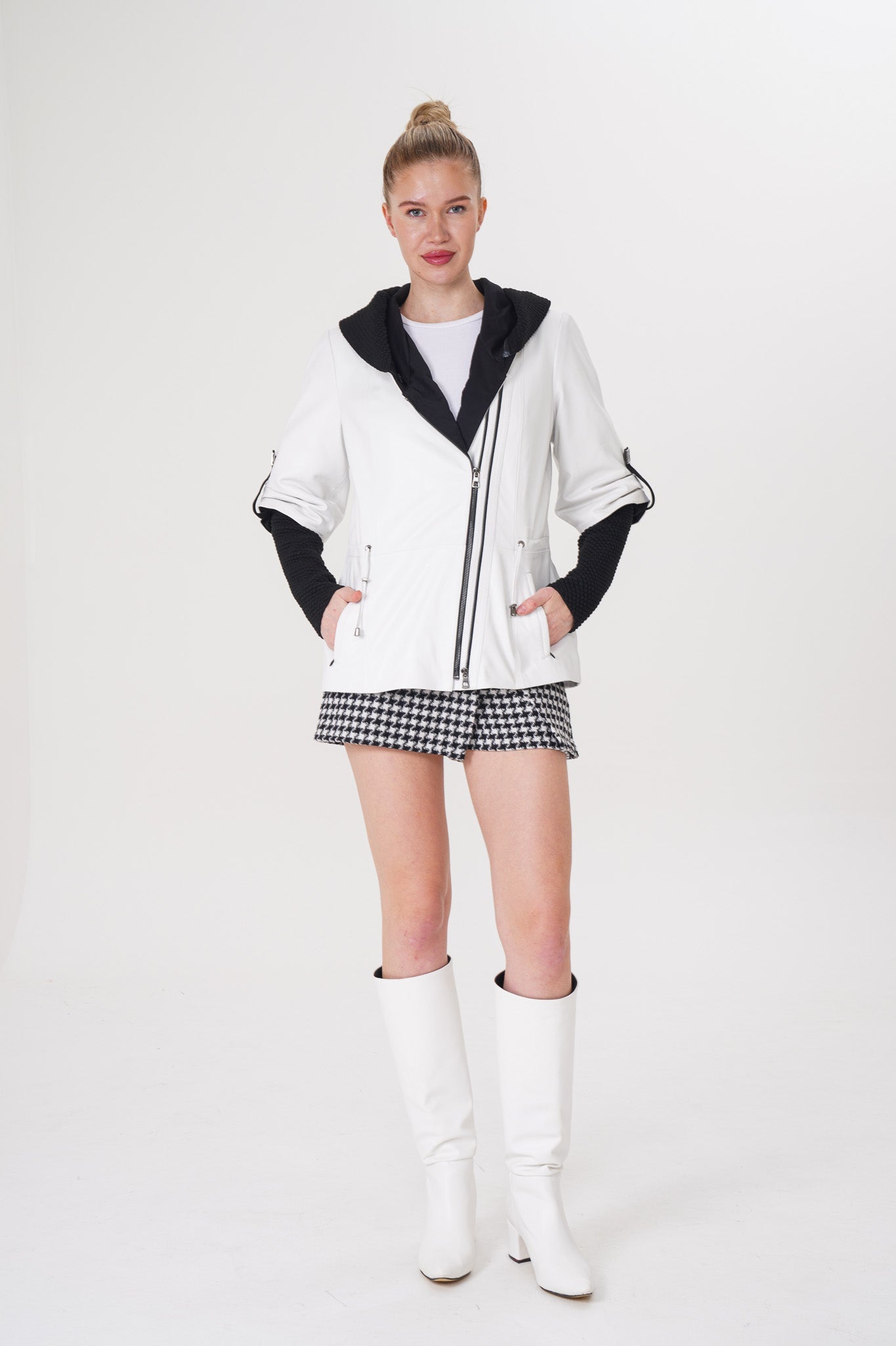 The Hudson White Leather Women Jacket