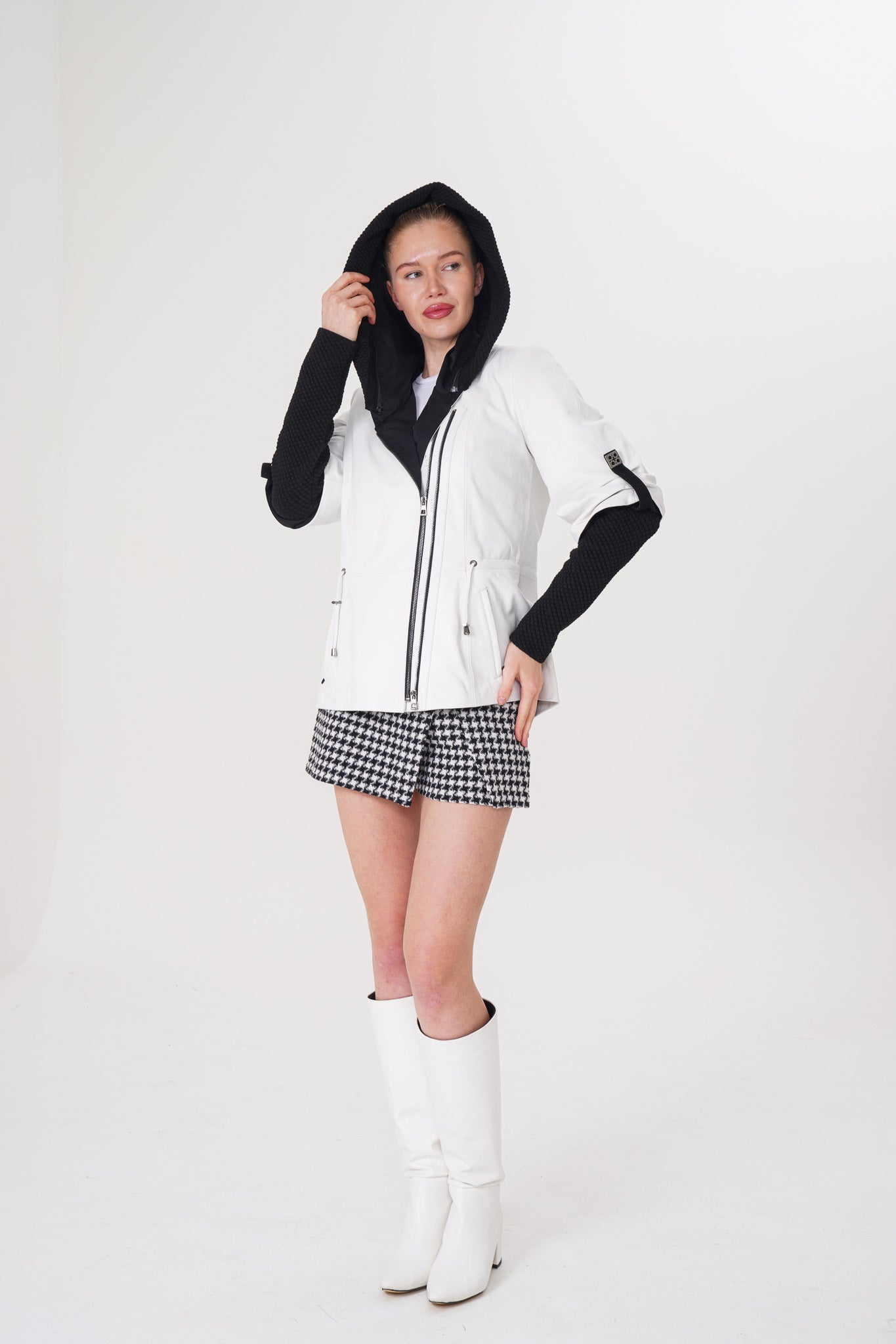The Hudson White Leather Women Jacket