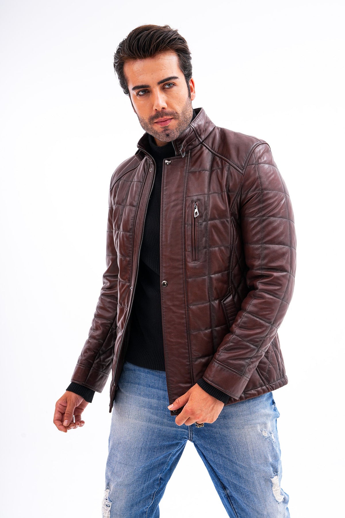 Vinci Leather The Modena Quilted Leather Men Jacket – product view 1