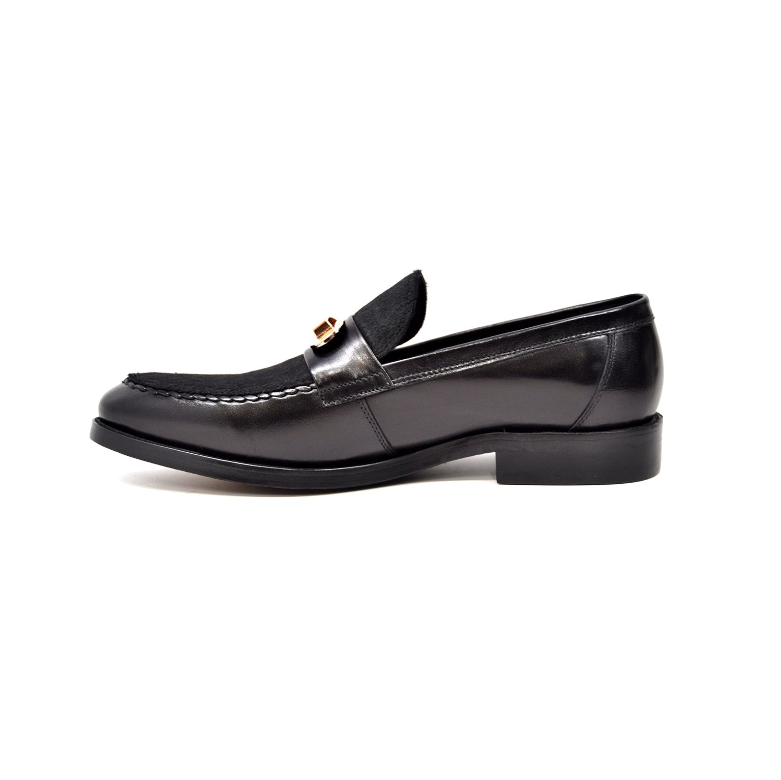 British Walkers Boss Men's Black Leather and Pony Skin Slip On Dress Shoes view 5