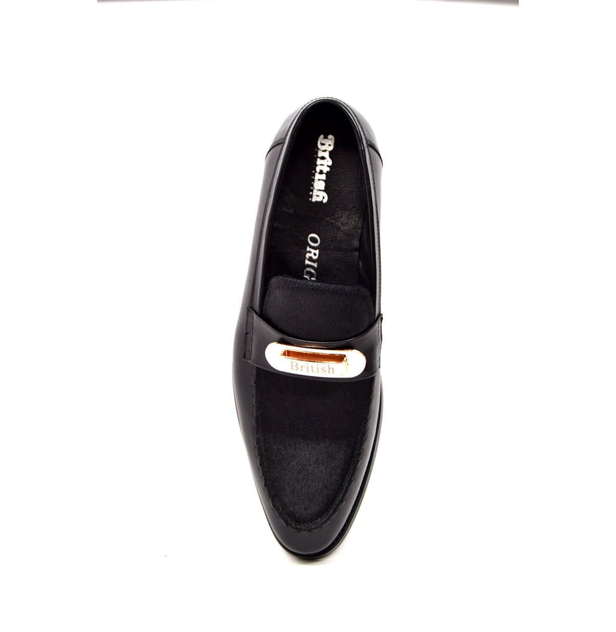 British Walkers Boss Men's Black Leather and Pony Skin Slip On Dress Shoes view 6