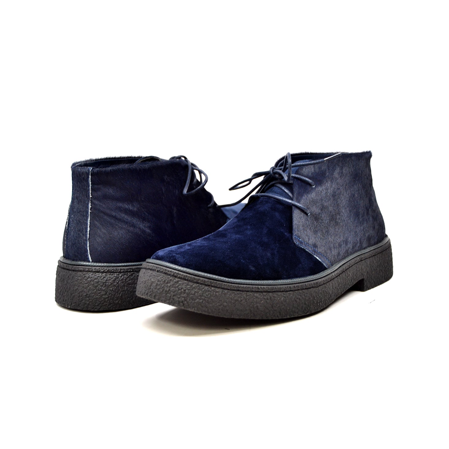 British Walkers Classic Playboy Men's Two Tone Navy Suede and Pony Skin Chukka Boots view 1