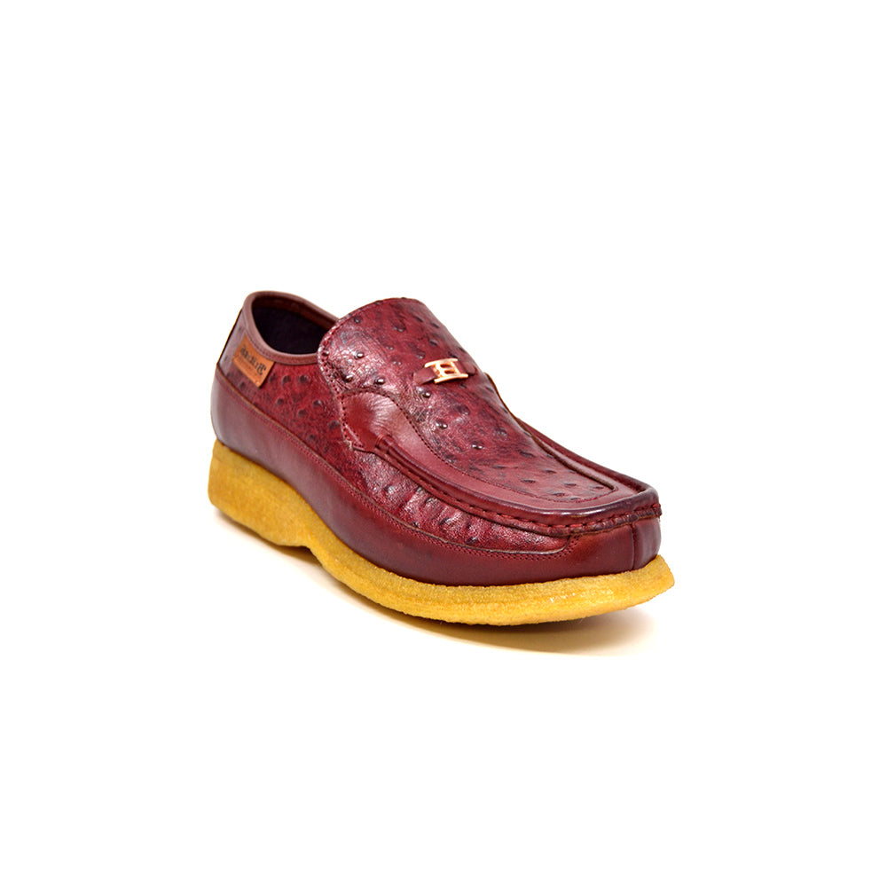 British Walkers Power 2 Men's Custom Burgundy Ostrich Leather Slip On Shoes view 1