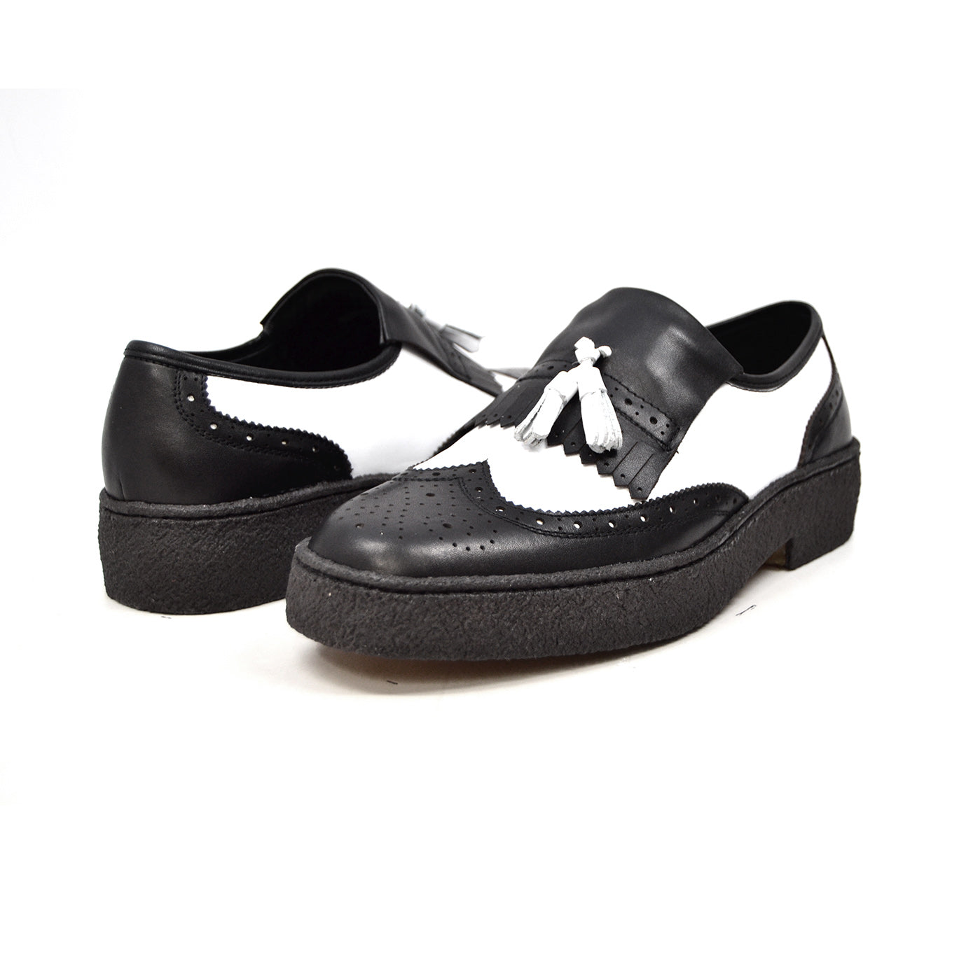 British Walkers Detroit Men's Black and White Wingtip Tassel Slip On Shoes view 1