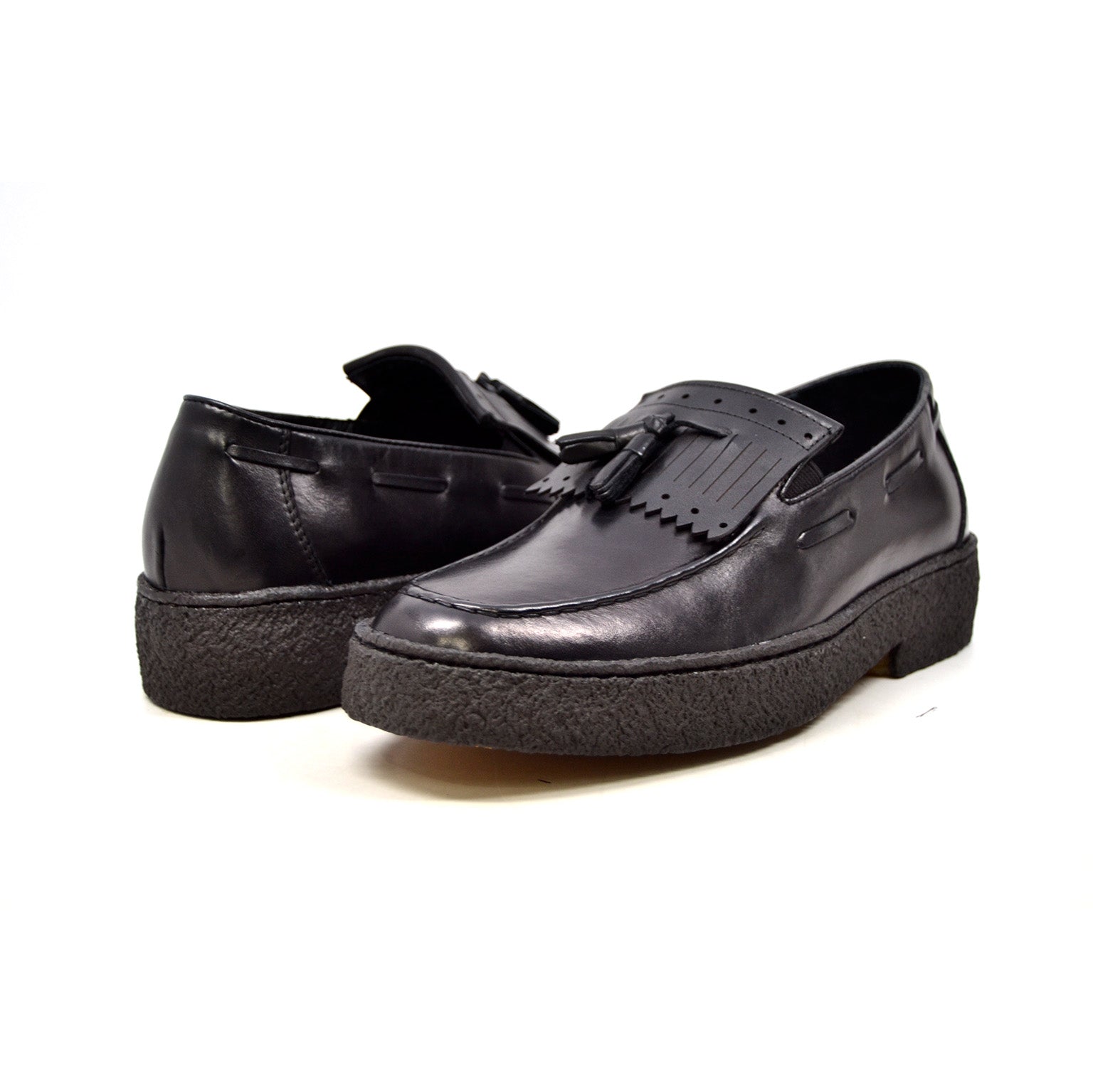 British Walkers Playboy Cruise Men's Black Leather Tassel Slip On Shoes view 1