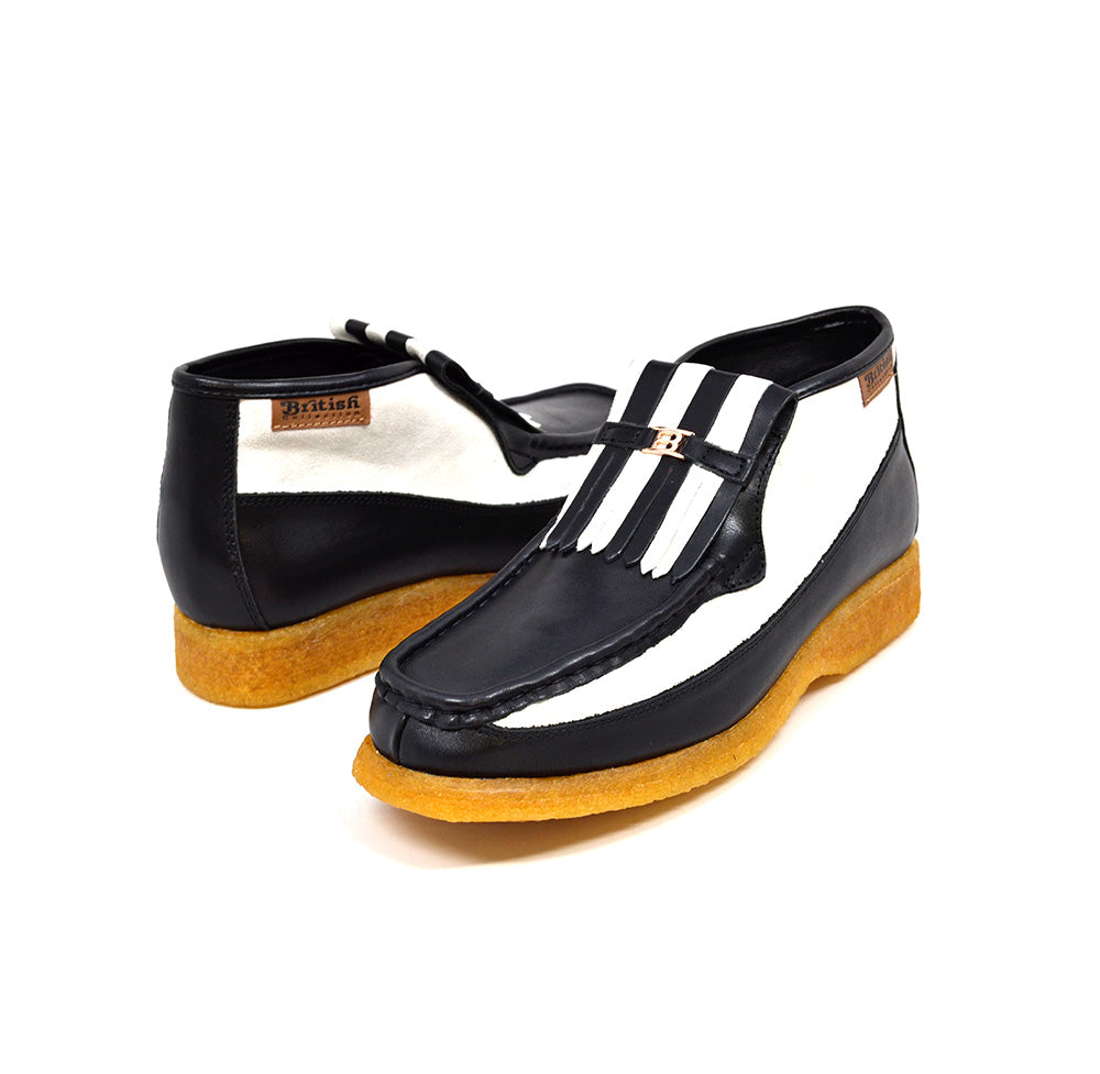 British Walkers Apollo 2 Men's Black Leather and White Suede Slip On Shoes view 1