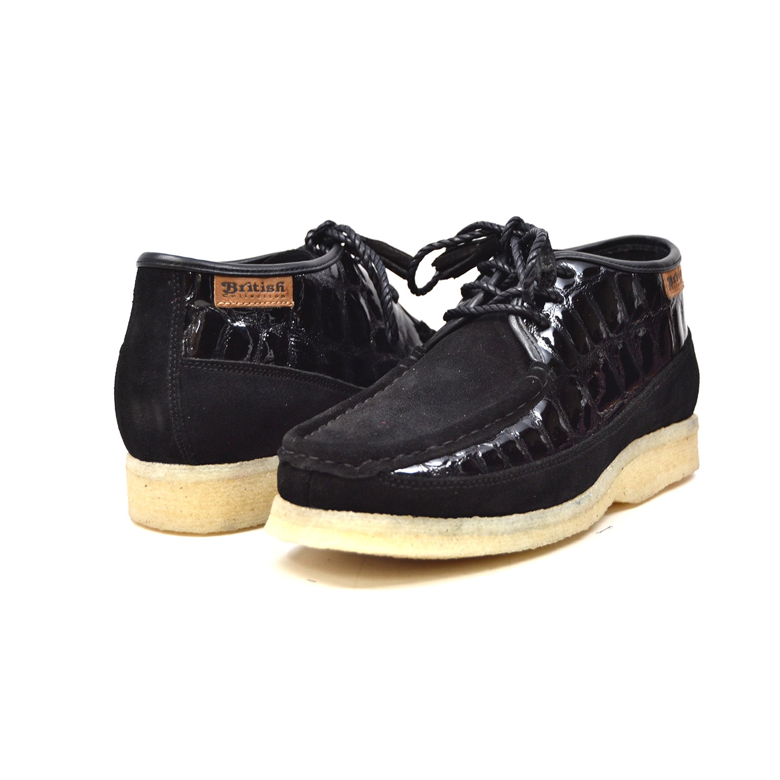 British Walkers Knicks Men's Handmade Black Suede and Croc Leather Lace Up Shoes view 1