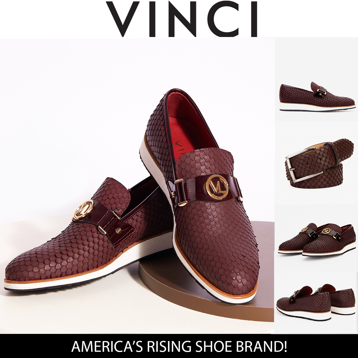 Vinci Leather The Legacy Burgundy Leather Men Casual Loafer Shoe – product view 9