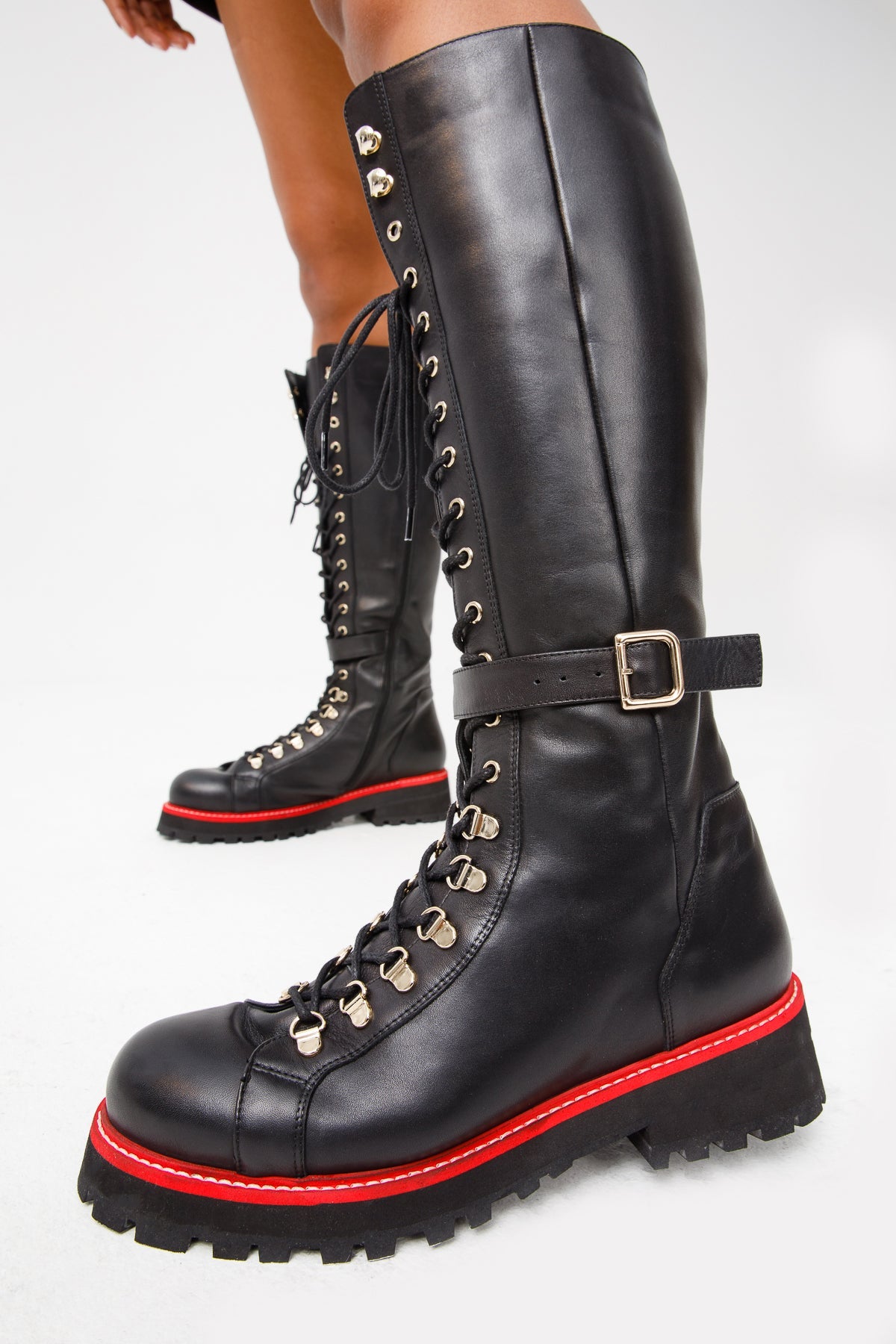 Vinci Leather The Istinye Black Leather Knee High Lace-Up Women Boot Limited Edition – product view 4