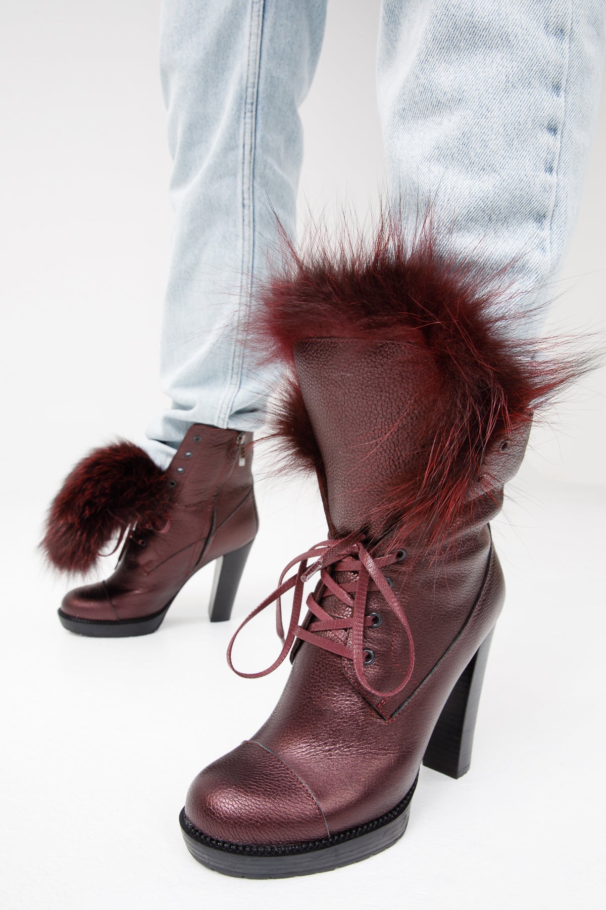 Vinci Leather The Melo Burgundy Leather Natural Mid Calf Platform Heel Women Boot – product view 10
