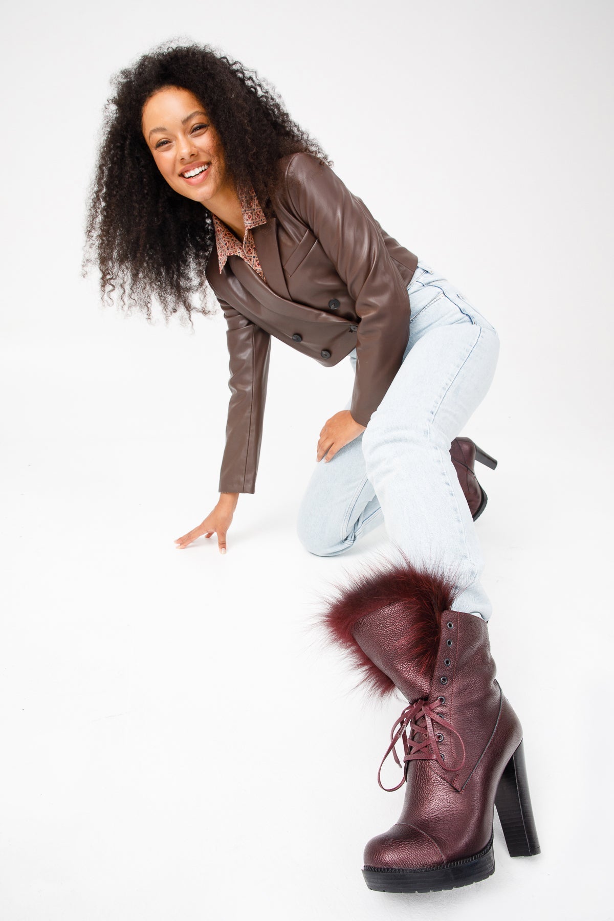 Vinci Leather The Melo Burgundy Leather Natural Mid Calf Platform Heel Women Boot – product view 17
